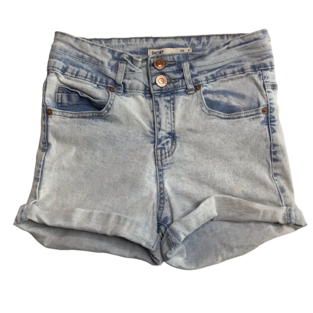 COTTON ON light denim high waist cuffed shorts size 4